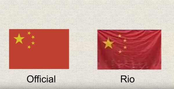 A Comparison between China's national flag and the flag raised in Rio 2016 Olympics.