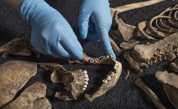 A researcher examining the remains of the skeletons that are believed to be dated between 2nd and 4th Century AD and are of Asia descent.