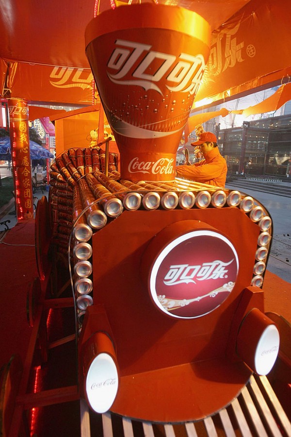 A Coca-Cola piece of art made out of Coca-Cola cans at the streets of China
