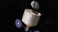 Artist rendition of NASA's apparatus to 'lasso' moving asteroids.