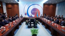 South Korea's President Park Geun-Hye attends the emergency cabinet meeting at the presidential office on December 9, 2016 in Seoul, South Korea