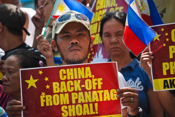 Filipino protesters demonstrating against China's activities in the South China Sea