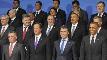 U.S. President Barack Obama poses with other world leaders for a group picture at the NATO Summit held in Newport, Wales from September 4-5.