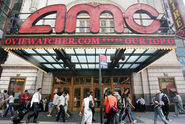  Pedestrians pass an AMC movie theater in Times Square June 21, 2005 in New York City.