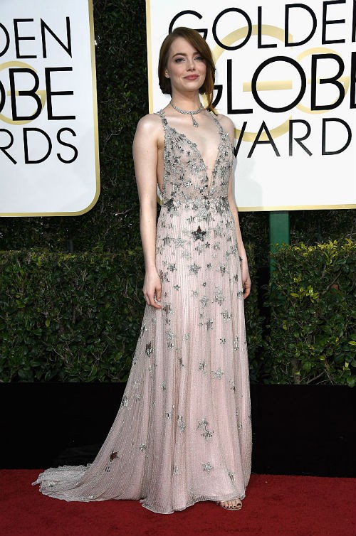 Emma Stone on the red carpet at the 2017 Golden Globe Awards