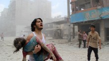 Bombed street in Aleppo