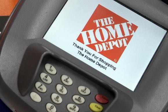 Electronic payment station is shown at a Home Depot store in Daly City, California