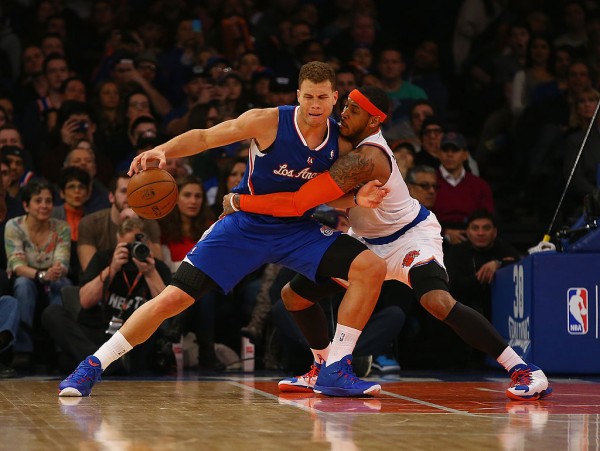 Los Angeles Clippers power forward Blake Griffin (L) and New York Knicks' Carmelo Anthony