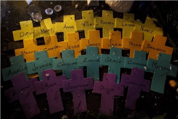Crosses bearing the names of the Sandy Hook victims at a memorial in Sandy Hook village, Newtown, Conn., Dec. 18, 2012.