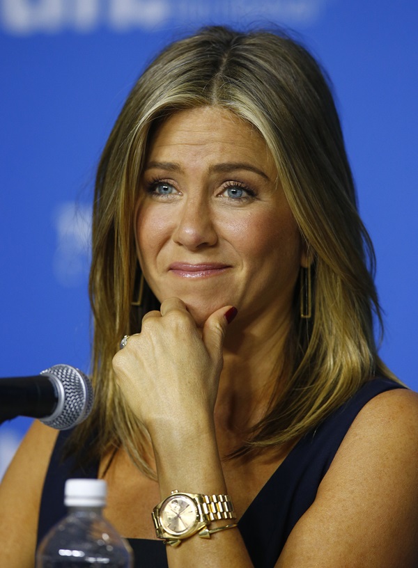 Actress Jennifer Aniston speaks at the "Cake" news conference at the Toronto International Film Festival 2014