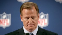Roger Goodell speaks at a news conference to address domestic violence issues and the NFL's Personal Conduct Policy, in New York, September 19, 2014.