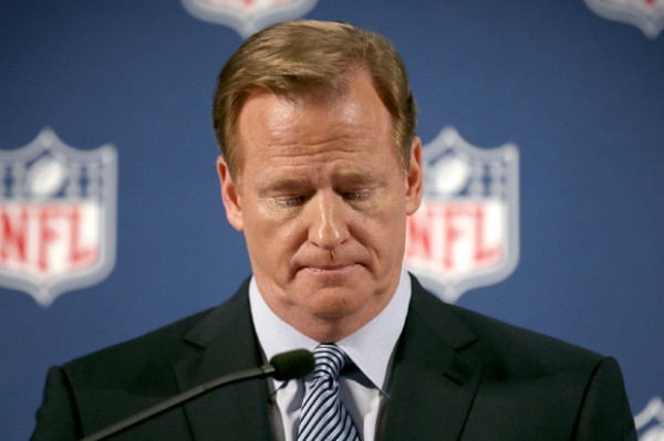 Roger Goodell speaks at a news conference to address domestic violence issues and the NFL's Personal Conduct Policy, in New York, September 19, 2014.