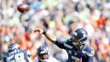 Seattle Seahawks quarterback Russell Wilson (3) passes against the Denver Broncos