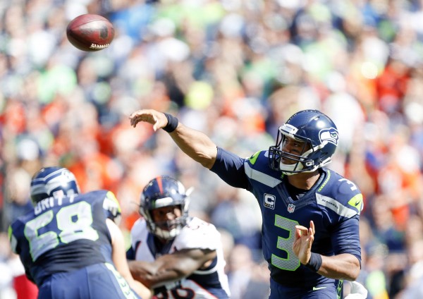 Seattle Seahawks quarterback Russell Wilson (3) passes against the Denver Broncos