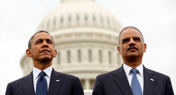 Attorney General Eric Holder and President Barack Obama at Capitol Hill.