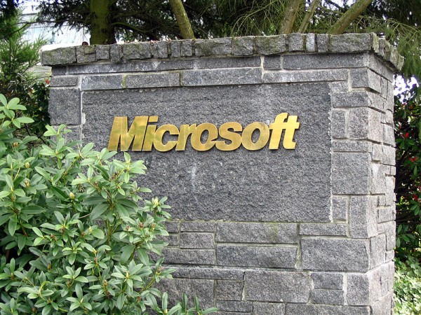 Microsoft sign at its Redmond headquarters 
