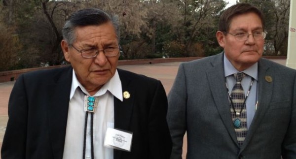Ben Shelly, the President of the Navajo Nation, left, and Navajo Council Delegate Lorenzo Bates, 