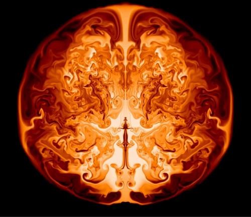 This image is a slice of the interior of a supermassive star of 55,500 solar masses along the axis of symmetry.