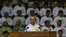 Myanmar President Thein Sein at a launching ceremony for a rural development and social economy improvement program in Yangon, June 2, 2013.