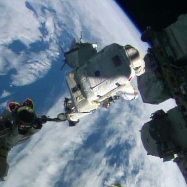 Wiseman and Gerst on the fist spacewalk on the ISS in months