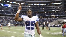 Oct 19, 2014; Arlington, TX, USA; Dallas Cowboys running back DeMarco Murray (29) after a 31-21 victory against the New York Giants at AT&T Stadium. Murray broke the NFL record with 7+ consecutive games with 100+ yards.