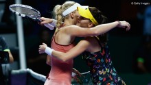 Danish star Caroline Wozniacki topped sixth seeded Agnieszka Radwanska in straight sets 7-5 6-3 to lead Group White of the WTA Finals in Singapore