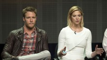 Cast member Analeigh Tipton speaks next to co-star Jake McDorman at a panel for the ABC television series 