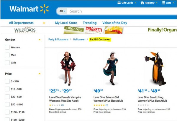 Wal-Mart labels plus-sized Halloween wear as 'Fat Girls Costumes'