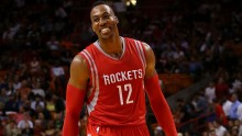 Dwight Howard smiling against the Miami Heat  