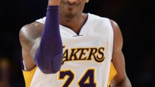 The Los Angeles Lakers' Kobe Bryant celebrating during game against Hornets