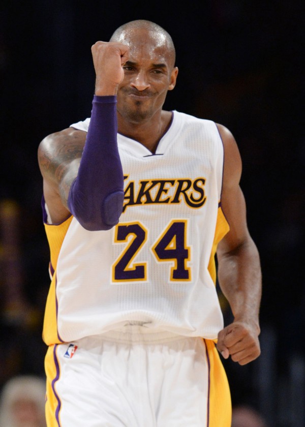 The Los Angeles Lakers' Kobe Bryant celebrating during game against Hornets
