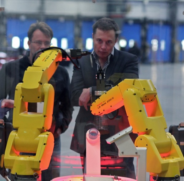 Elon Musk with robots