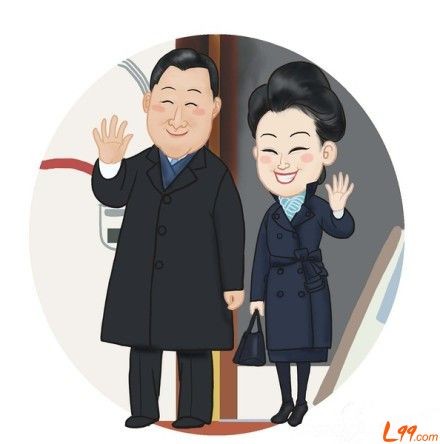Cartoon of President Xi and Wife Peng Liyuan