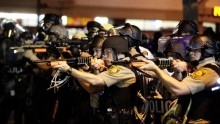 Heavliy-armed police in Ferguson