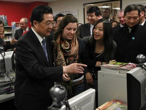 Former Chinese Pres. Hu Jintao at the Confucius Institute in Chicago