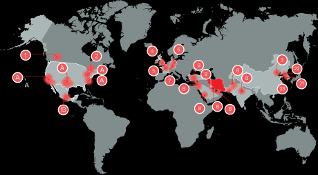 Alleged targeted countries of cyber attackers
