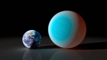 Super-Earth 55 Cancri e (right) compared to the Earth 