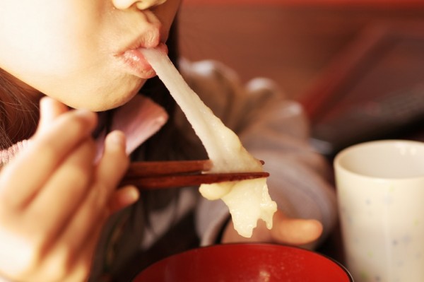 Mochi or sticky rice cakes are traditionally eaten in Japan during the New Year.