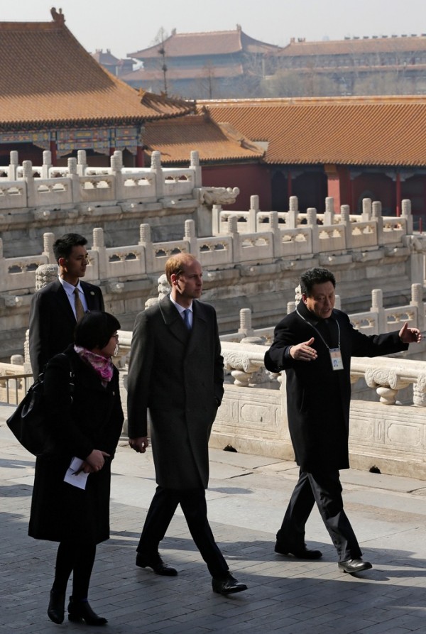 Prince William (2nd R) tours the Forbidden City in Beijing, March 2, 2015.