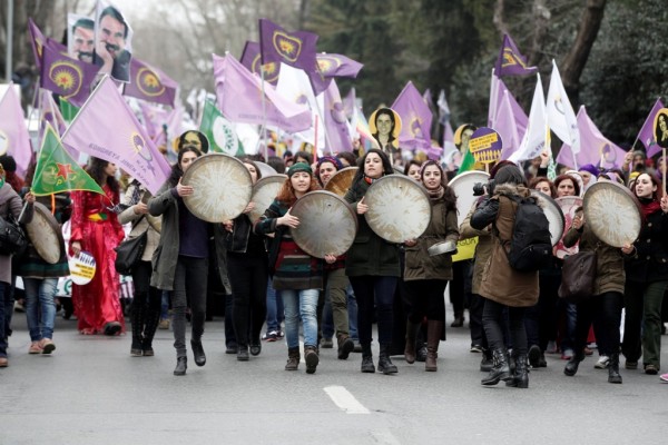 Women in Turkey march during International Women's Day rally, March 8, 2015.