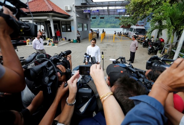 Chintu Sukumaran, brother of Australian in death row, speaks with media in Indonesia's island prison, March 11, 2015.