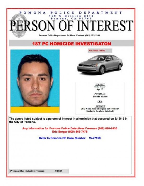 Online Post by Pomona Police Dep't showing photo of Cop Henry Solis. March 13, 2015