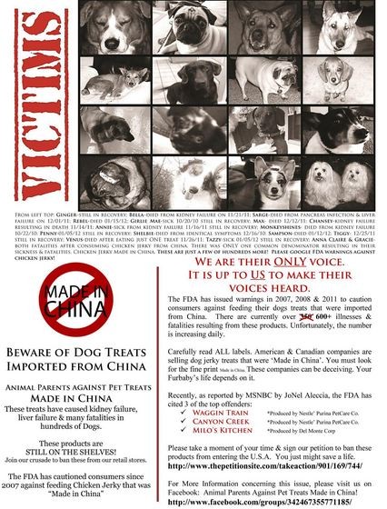 Poster warning Americans against feeding their dogs made in China jerky