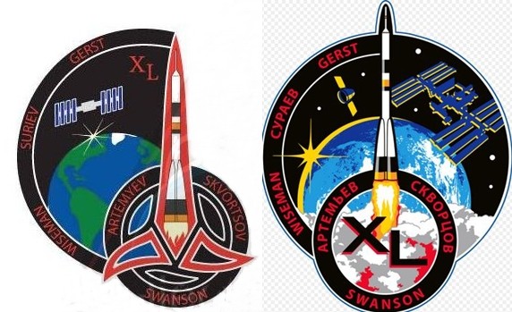 ISS Expedition 40 Klingon-inspired logo by Swanson (left) and the patch approved by NASA