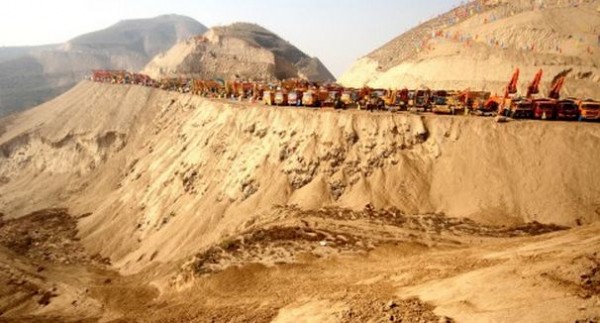 Bulldozing a mountain in Lanzhou