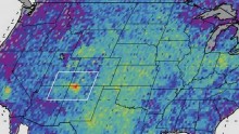 The Four Corners area, in red, is the major U.S. hot spot for methane emissions.