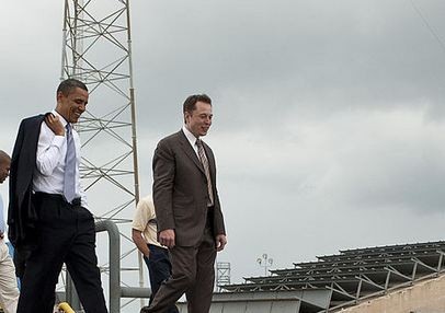 Musk and Pres. Obama at a SpaceX space facility