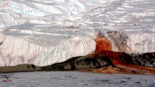 Found in Taylor Glacier, Blood Falls gushes out brine rich in iron and sulfur into the Antarctic.