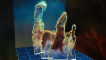 This visualisation of the three-dimensional structure of the Pillars of Creation within the star formation region Messier 16 (also called the Eagle Nebula) is based on new observations of the object using the MUSE instrument on ESO’s Very Large Telescope 