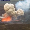 A portion of the Halemaʻumaʻu Crater wall collapsed at 1:20 pm Sunday, impacting the lava lake and triggering a small explosion of spatter and a robust particle-laden plume. Fist-size clasts were deposited around the closed Halemaʻumaʻu visitor overlook.